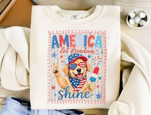 Celebrate Independence Day with a Patriotic Golden Retriever PNG