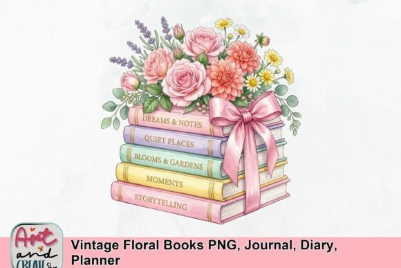 Charming Vintage Floral Books PNG for Creative Projects