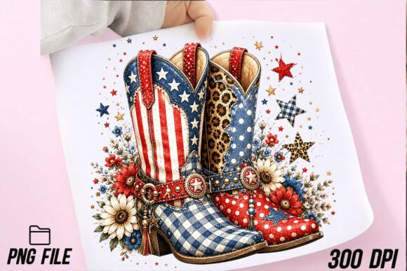 Patriotic Cowgirl Boots PNG: A Bold Design Asset for Western & Americana Projects